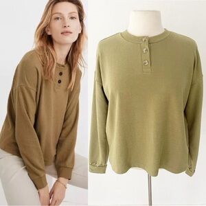 Madewell Olive Button-Up Sweatshirt
